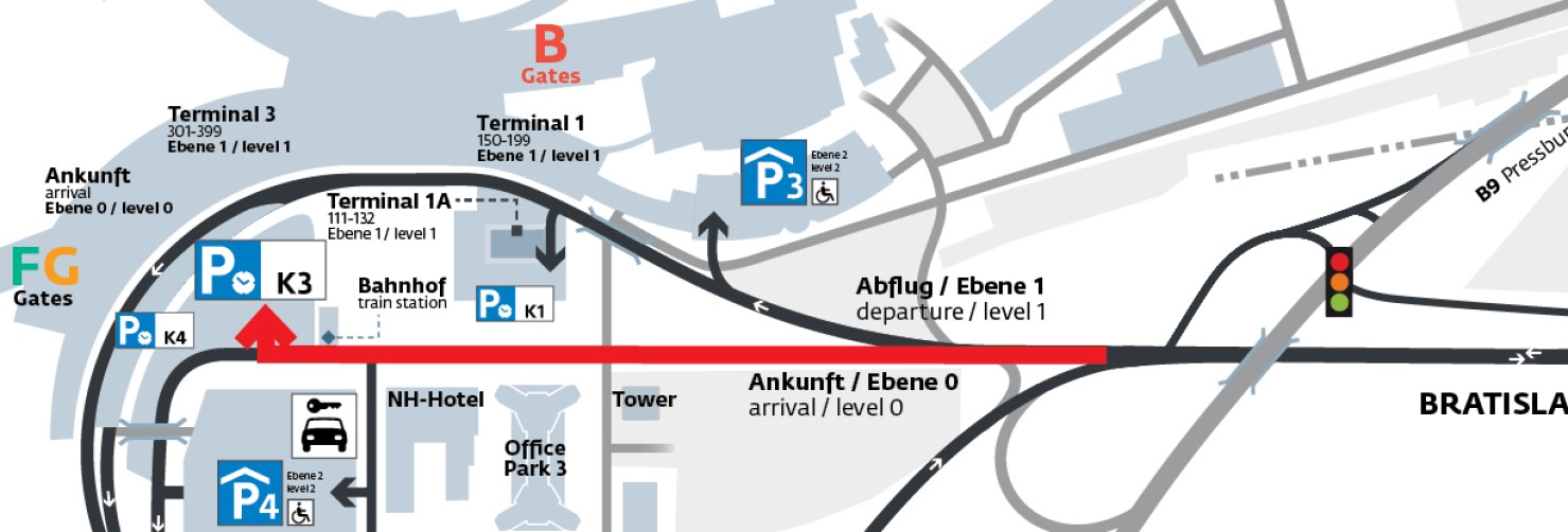 Flughafen Wien Ankunft Parken K3 www.viennaairport.com